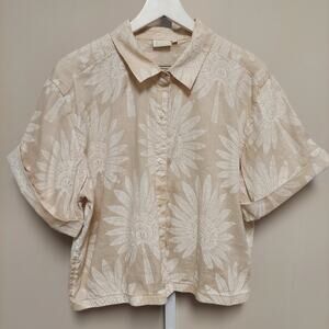 Spartina 449 XXL Kai Linen Shirt Palmetto Tan Boxy Cropped Resort Veach Travel